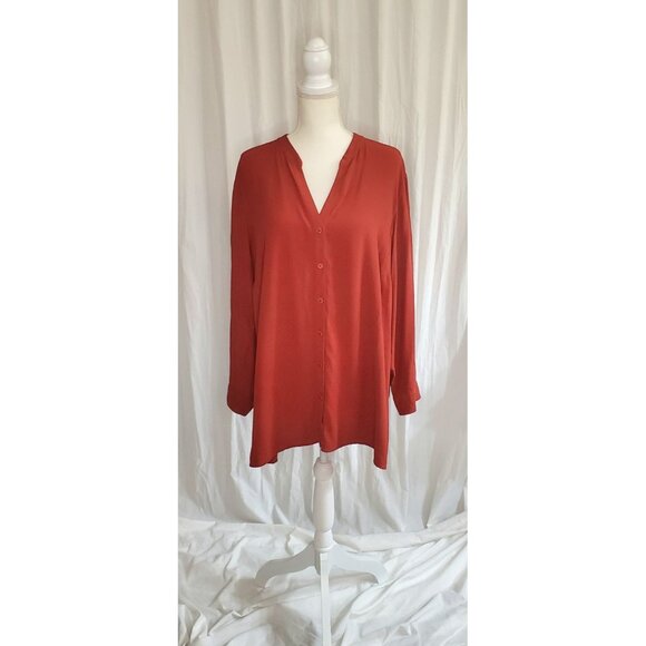 Eileen Fisher Burgundy Silk Button Up Long Sleeve Blouse 2X Office Career Formal - Picture 1 of 16
